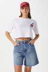 Kadın Cute Kiraz Baskılı Beyaz Crop T-Shirt