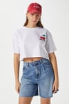 Kadın Cute Kiraz Baskılı Beyaz Crop T-Shirt