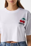 Kadın Cute Kiraz Baskılı Beyaz Crop T-Shirt
