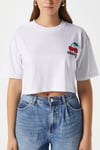 Kadın Cute Kiraz Baskılı Beyaz Crop T-Shirt