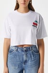 Kadın Cute Kiraz Baskılı Beyaz Crop T-Shirt
