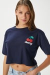 Kadın Cute Kiraz Baskılı Lacivert Crop T-Shirt