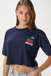 Kadın Cute Kiraz Baskılı Lacivert Crop T-Shirt