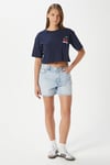 Kadın Cute Kiraz Baskılı Lacivert Crop T-Shirt