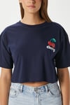 Kadın Cute Kiraz Baskılı Lacivert Crop T-Shirt