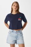 Kadın Cute Kiraz Baskılı Lacivert Crop T-Shirt