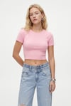 Kadın Deal Lux Touch Yumuşak Doku Crop Pembe Bluz