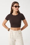 Kadın Deal Lux Touch Yumuşak Doku Crop Kahve Bluz