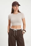 Kadın Deal Lux Touch Yumuşak Doku Crop Bej Bluz