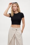 Kadın Deal Lux Touch Yumuşak Doku Crop Siyah Bluz