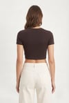 Kadın Deal Lux Touch Yumuşak Doku Crop Kahve Bluz