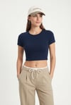 Kadın Deal Lux Touch Yumuşak Doku Crop Lacivert Bluz