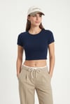 Kadın Deal Lux Touch Yumuşak Doku Crop Lacivert Bluz