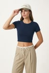 Kadın Deal Lux Touch Yumuşak Doku Crop Lacivert Bluz