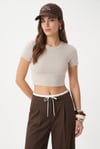 Kadın Deal Lux Touch Yumuşak Doku Crop Bej Bluz
