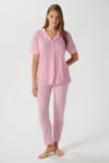 Kadın Elena Yumuşak Doku Pembe Çizgili Ön Düğme Kısa Kollu Pijama Takımı