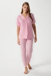 Kadın Elena Yumuşak Doku Pembe Çizgili Ön Düğme Kısa Kollu Pijama Takımı