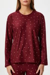 Kadın Ely Premium Bisiklet Yaka Bordo Kalp Süet Doku Yılbaşı Pijama Takımı