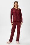 Kadın Ely Premium Bisiklet Yaka Bordo Kalp Süet Doku Yılbaşı Pijama Takımı