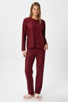 Kadın Ely Premium Bisiklet Yaka Bordo Kalp Süet Doku Yılbaşı Pijama Takımı