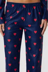 Kadın Ely Premium Bisiklet Yaka Lacivert Kalp Süet Doku Yılbaşı Pijama Takımı