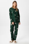 Kadın Ely Premium Bisiklet Yaka Yeşil Ayıcık Süet Doku Yılbaşı Pijama Takımı