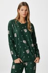 Kadın Ely Premium Bisiklet Yaka Yeşil Ayıcık Süet Doku Yılbaşı Pijama Takımı