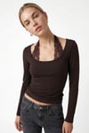 Kadın Emma Dantel Detaylı Uzun Kollu Kahverengi Basic Top / Bluz
