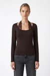 Kadın Emma Dantel Detaylı Uzun Kollu Kahverengi Basic Top / Bluz