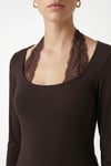 Kadın Emma Dantel Detaylı Uzun Kollu Kahverengi Basic Top / Bluz