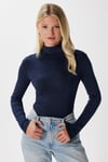 Kadın Feel Lux Touch Dik Yaka Lacivert Uzun Kol Soft Bluz