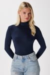 Kadın Feel Lux Touch Dik Yaka Lacivert Uzun Kol Soft Bluz