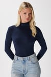 Kadın Feel Lux Touch Dik Yaka Lacivert Uzun Kol Soft Bluz