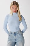 Kadın Feel Lux Touch Dik Yaka Mavi Uzun Kol Soft Bluz