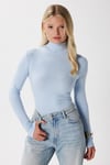 Kadın Feel Lux Touch Dik Yaka Mavi Uzun Kol Soft Bluz