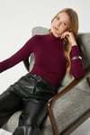 Kadın Feel Lux Touch Dik Yaka Mürdüm Uzun Kol Soft Bluz
