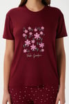 Kadın Garden Yumuşak Doku Bordo Çiçek Desen Bisiklet Yaka Kısa Kollu Alt Üst Pijama Takımı