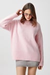 Kadın Homy Yumuşacık Bisiklet Yaka Soft Pembe Oversize Triko Kazak