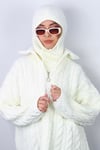 Kadın İpli Krem Balaclava Triko Bere / Başlık
