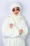 Kadın İpli Krem Balaclava Triko Bere / Başlık