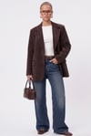 Kadın Jonas Astarlı Cepli Kahverengi Lux Oversize Blazer Ceket