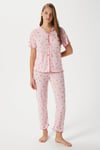 Kadın Juliet Kurdeleli Yumuşak Doku Pembe Çiçekli  Pijama Takımı