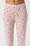 Kadın Juliet Kurdeleli Yumuşak Doku Pembe Çiçekli  Pijama Takımı