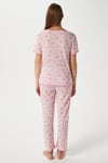Kadın Juliet Kurdeleli Yumuşak Doku Pembe Çiçekli  Pijama Takımı