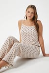 Kadın June Askılı Kalp Desen Pudra Alt Üst Pijama Takımı