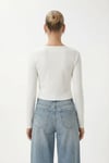 Kadın Karmen Düğme Detaylı Uzun Kollu Beyaz Basic Top / Bluz