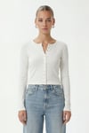 Kadın Karmen Düğme Detaylı Uzun Kollu Beyaz Basic Top / Bluz