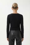 Kadın Karmen Düğme Detaylı Uzun Kollu Siyah Basic Top / Bluz