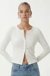 Kadın Karmen Düğme Detaylı Uzun Kollu Beyaz Basic Top / Bluz