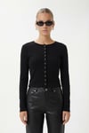 Kadın Karmen Düğme Detaylı Uzun Kollu Siyah Basic Top / Bluz